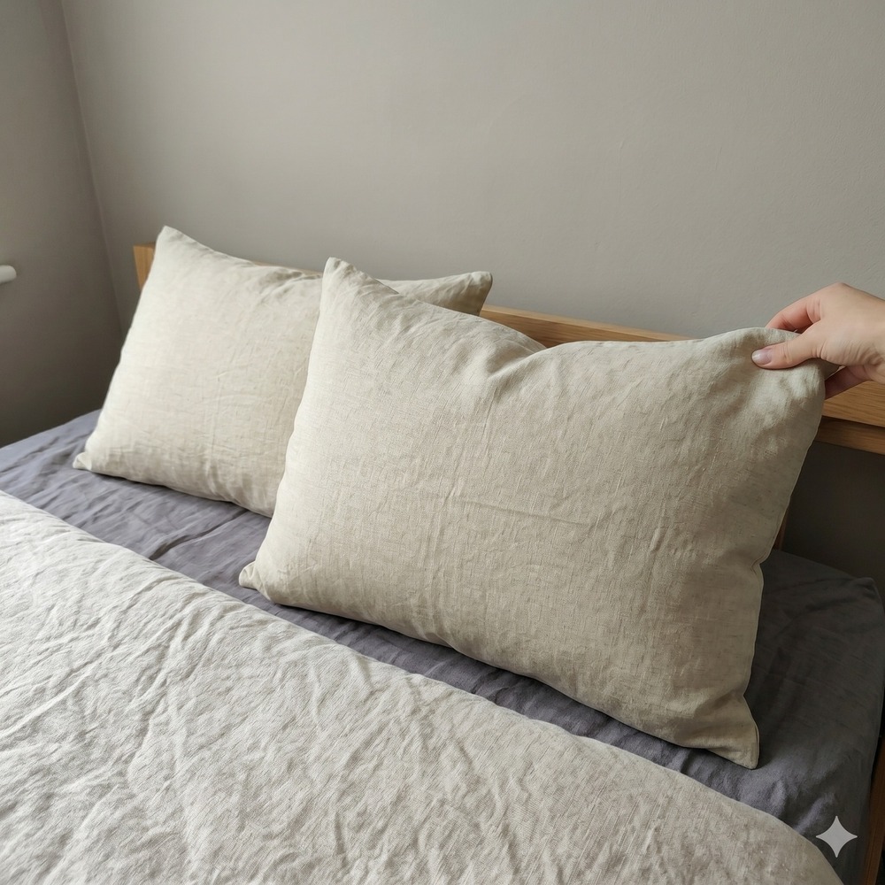 Quince Pillowcase Set of 2 Standard Sand 100% Linen Envelope Closure Minimalist